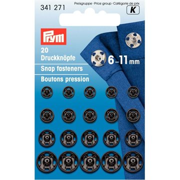 Prym trykknapper sort 6-11mm 20 stk