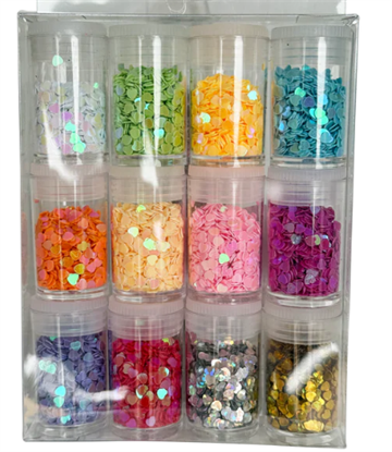 Hjerte Glimmer pakke med 12 farver