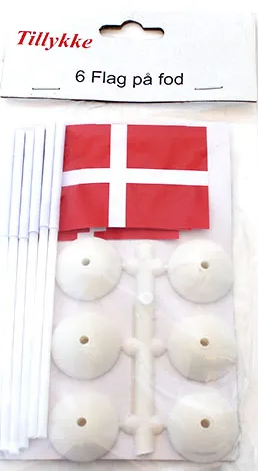 BORD FLAG PAPIR PÅ FOD - 6 STK. - RØD - H 14 CM