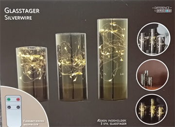 Sølv glasstager med led wire 