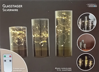 Sølv glasstager med led wire 