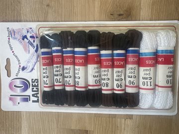 10 snørrebånd assorteret farver 