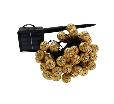 Lyskæde med 50 Pærer guld kugler – Solcelle