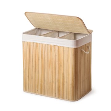 Bambus vasketøjskurv med 3 rum, 144L, 60X40X60cm